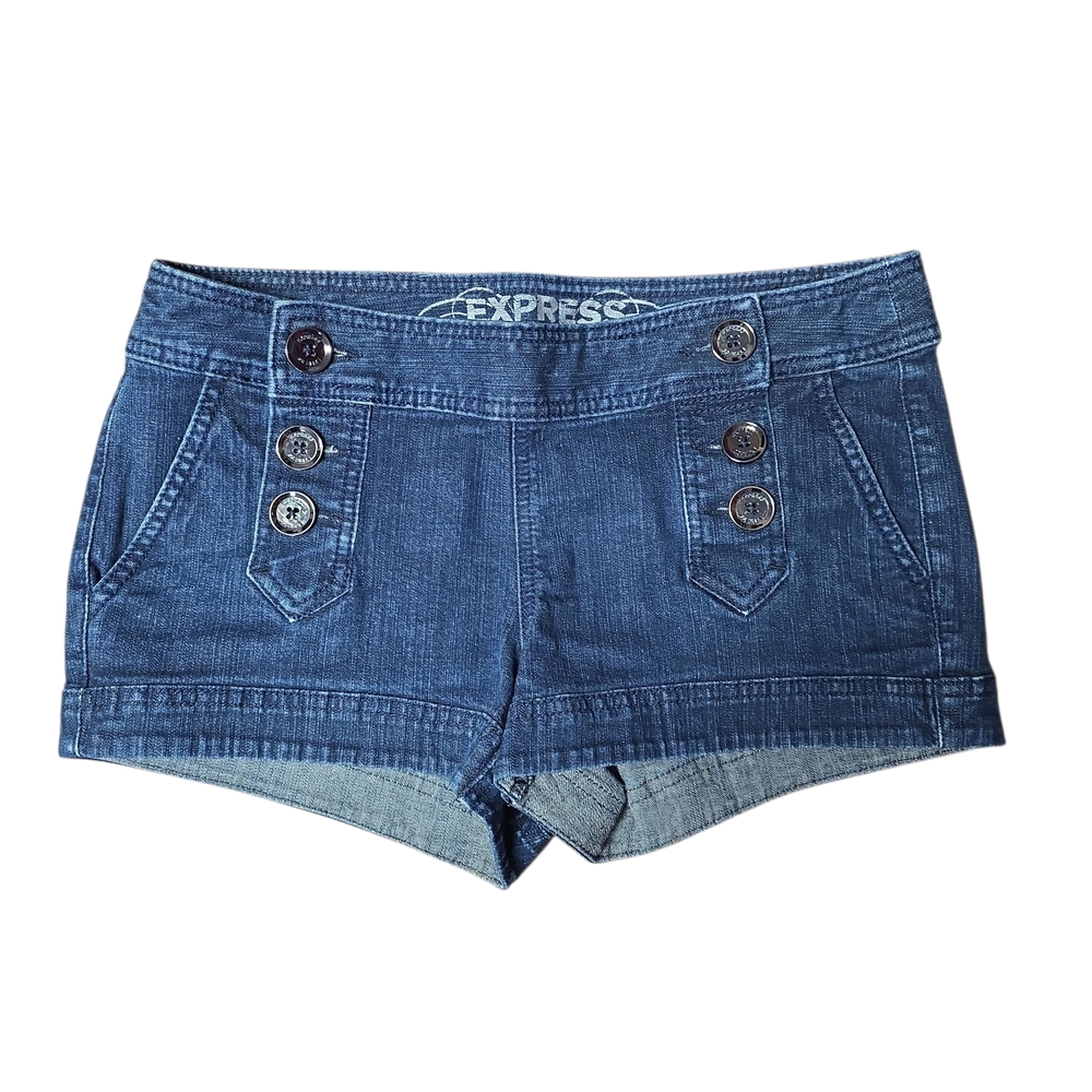 Express Women's Indigo Jean Shorts with Button Detail
